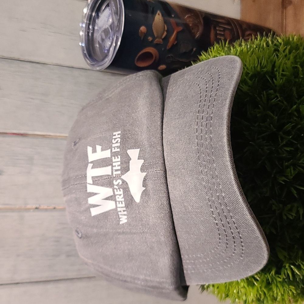 WTF fishing hat ball cap "Where's The Fish" NWT adjustable buckle strap